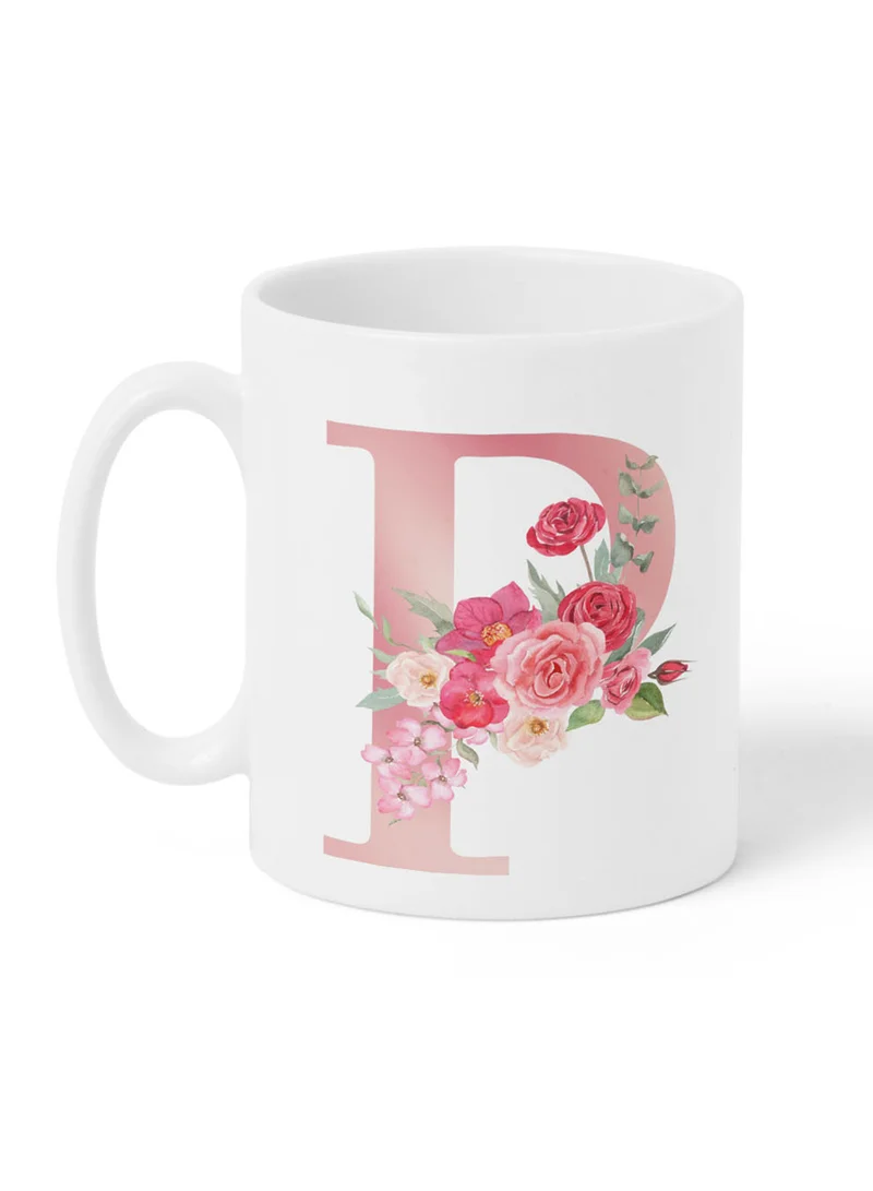 LOWHA 11 oz Ceramic Mug with Letter P Design on Both Sides