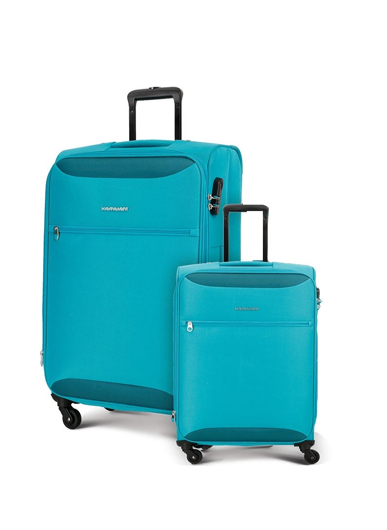 KAMILIANT ZAKA Luggage, 2pc Set, Soft  Spinner, Large + Carry-on, Combination Locks, Aqua Marin 