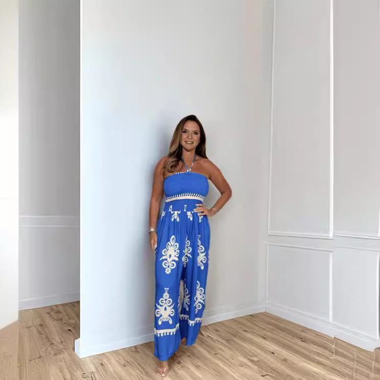 2023 Independent Station Women'S Summer Fashion Casual Sleeveless Printed Loose Trousers Jumpsuit - Image 1