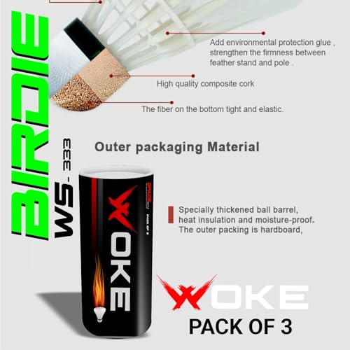 Woke Birdie Feather Badminton Shuttlecock (Set Of 3Pcs) Ideal For Tournaments,Professional Practice, Indoor/Outdoor Games - White - Image 5