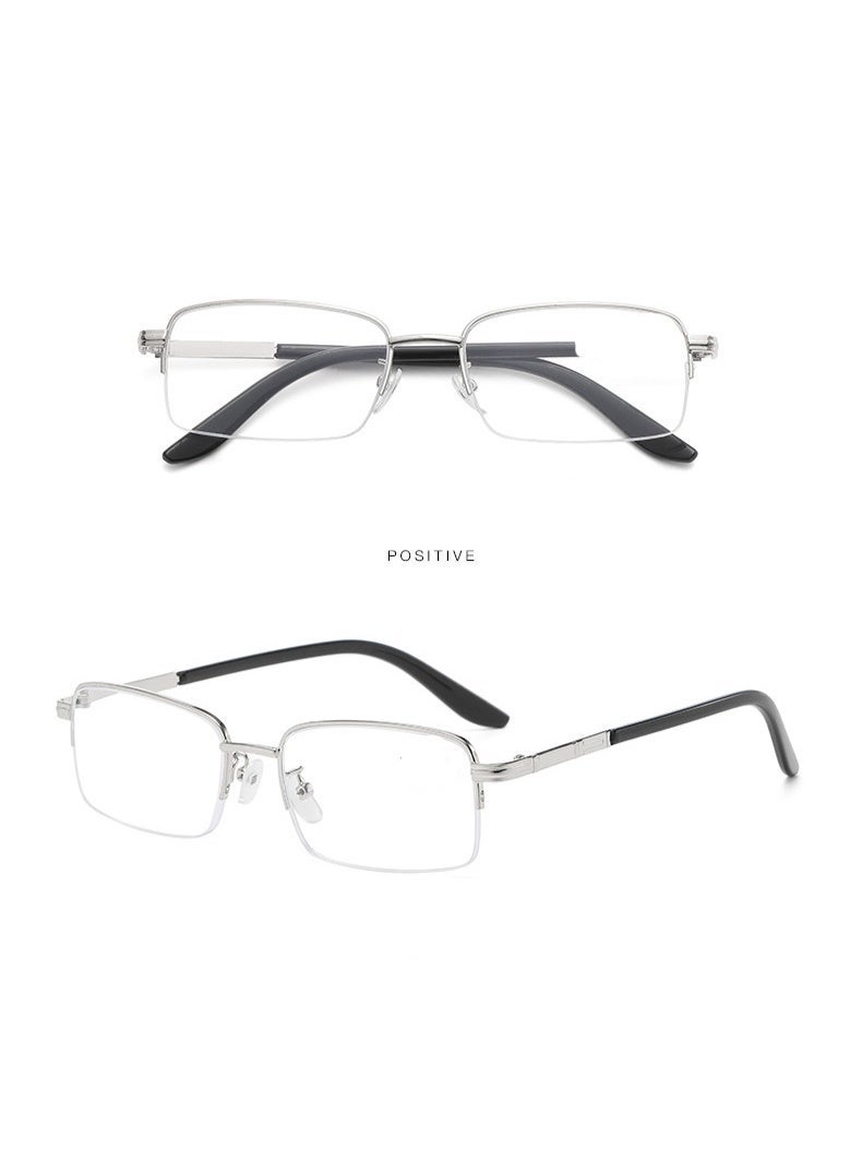 Booma Opticals JESSIE-S +2.50 Power Reading Glasses for Men & Women, Silver Frame, Presbyopia, Corrective Eyeglasses, Prescription glasses,  Anti-Blue Light Lenses, Unisex – Half-rim Metal Frame and Hinge, Stylish Square Design, Computer Screen & Eyestrain Relief - Image 3