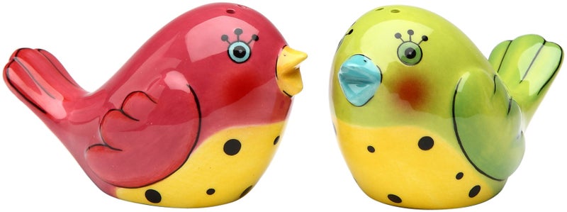 Appletree 1-3/4-Inch Ceramic Pink and Green Love Birds Salt and Pepper - Image 1