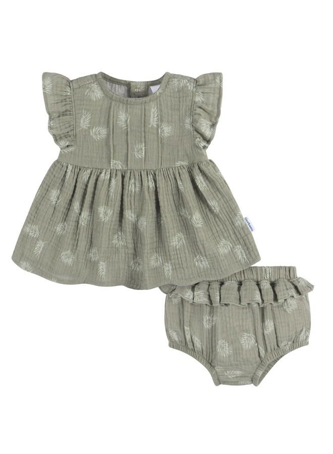 Gerber baby-girls 2 Piece Dress and Diaper Cover Set, Palms, 3-6 Months - Image 1