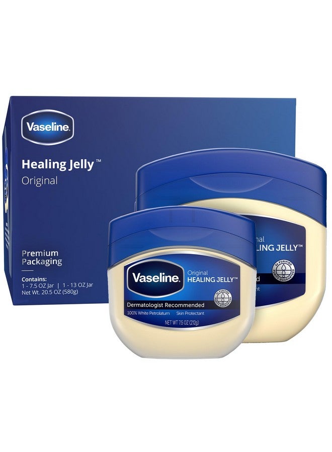 Vaseline Petroleum Jelly, Dermatologist Recommended, Original, 100% White Petrolatum, Deep Moisturizer, Relieves Dull, Dry Skin, Soothing & Gentle, 13 oz and 7.5 oz, Pack of 2 - Image 1