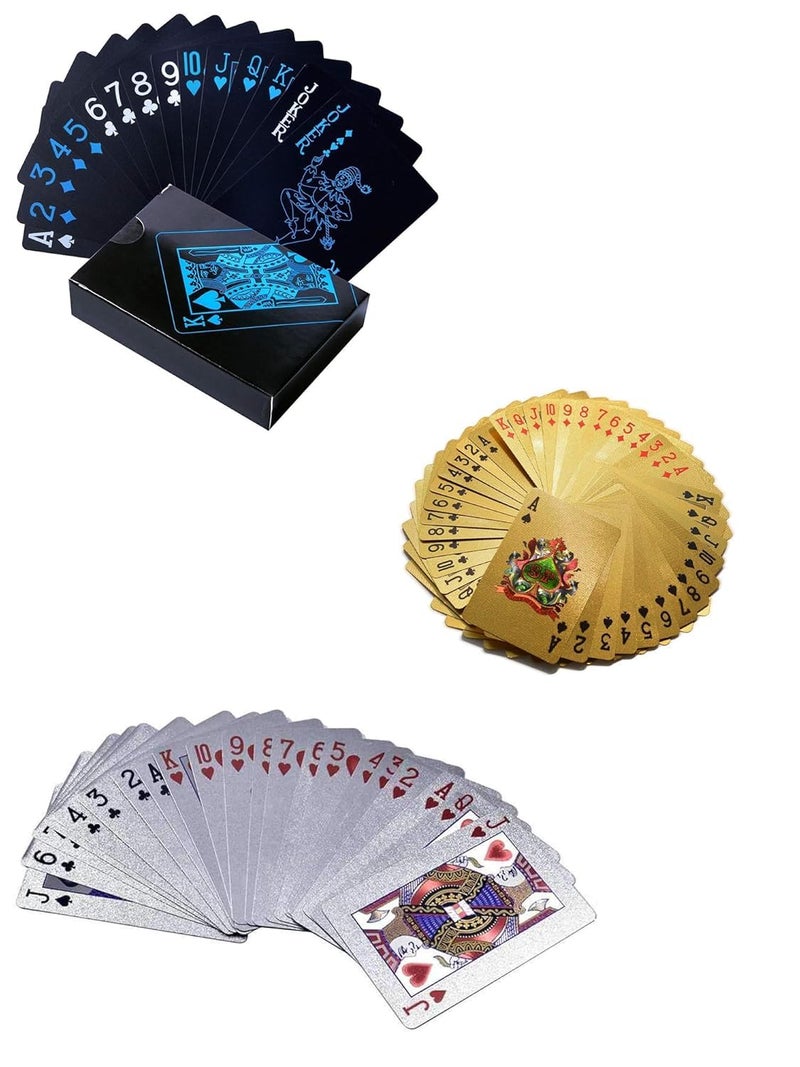 KIDOZ بطاقات لعب بلاستيكية مقاومة للماء - مجموعة بوكر PVC للبالغين | بطاقات طاولة كلاسيكية متينة وقابلة للغسل | مجموعة بطاقات لعب أنيقة (مجموعة (أسود + ذهبي + فضي)) - Image 1