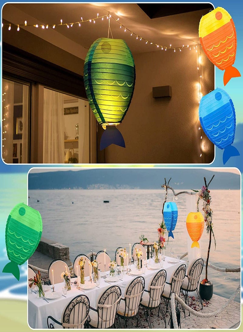 Captaintech Fish Shaped Hanging Lantern, 6Pcs 12" Lantern Paper for Party New Year Ocean Themed Party Decorations, Colored Fish Decorations for Party Round Paper Lanterns Birthday Supplies - Image 2