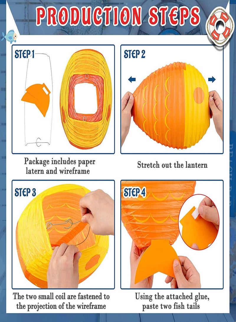 Captaintech Fish Shaped Hanging Lantern, 6Pcs 12" Lantern Paper for Party New Year Ocean Themed Party Decorations, Colored Fish Decorations for Party Round Paper Lanterns Birthday Supplies - Image 3