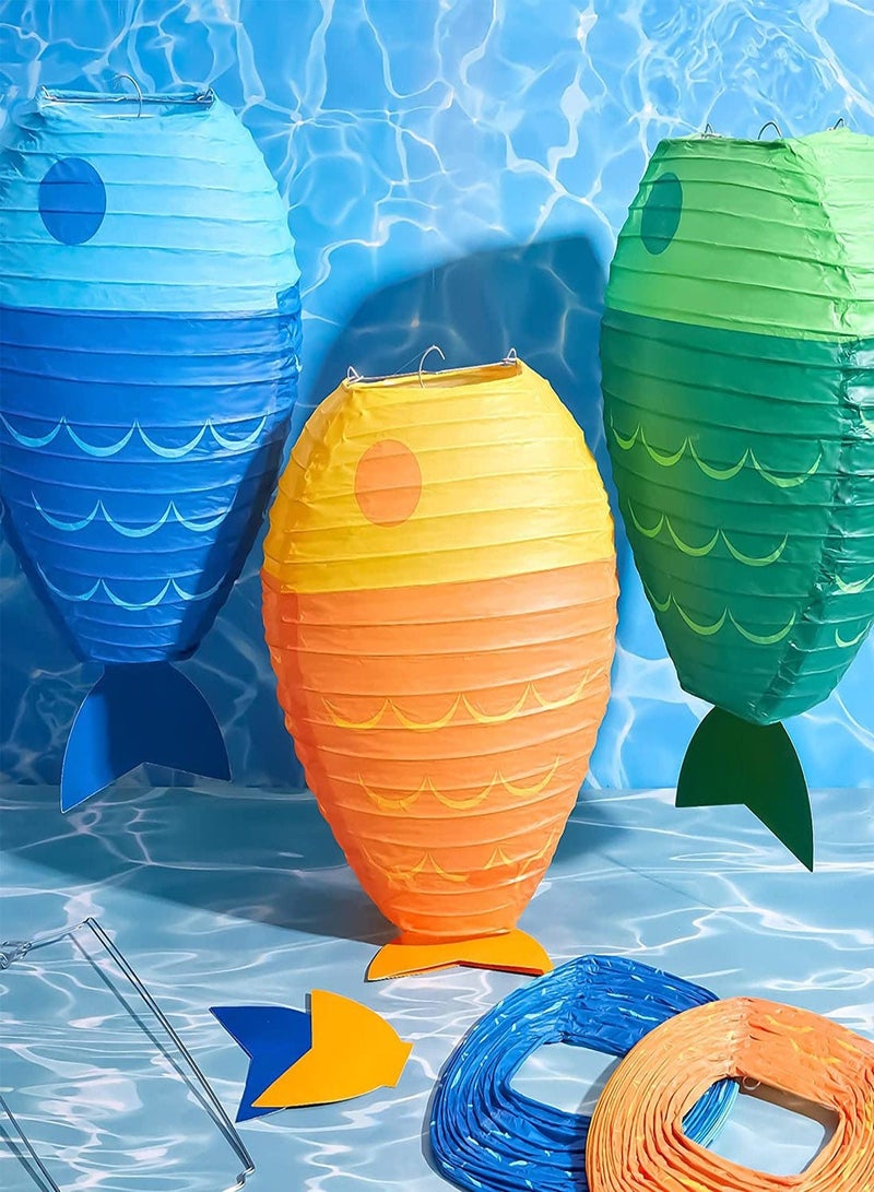 Captaintech Fish Shaped Hanging Lantern, 6Pcs 12" Lantern Paper for Party New Year Ocean Themed Party Decorations, Colored Fish Decorations for Party Round Paper Lanterns Birthday Supplies - Image 4