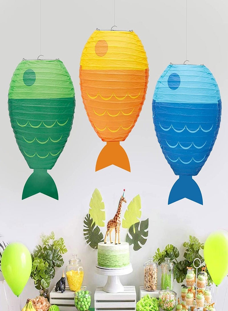 Captaintech Fish Shaped Hanging Lantern, 6Pcs 12" Lantern Paper for Party New Year Ocean Themed Party Decorations, Colored Fish Decorations for Party Round Paper Lanterns Birthday Supplies - Image 5