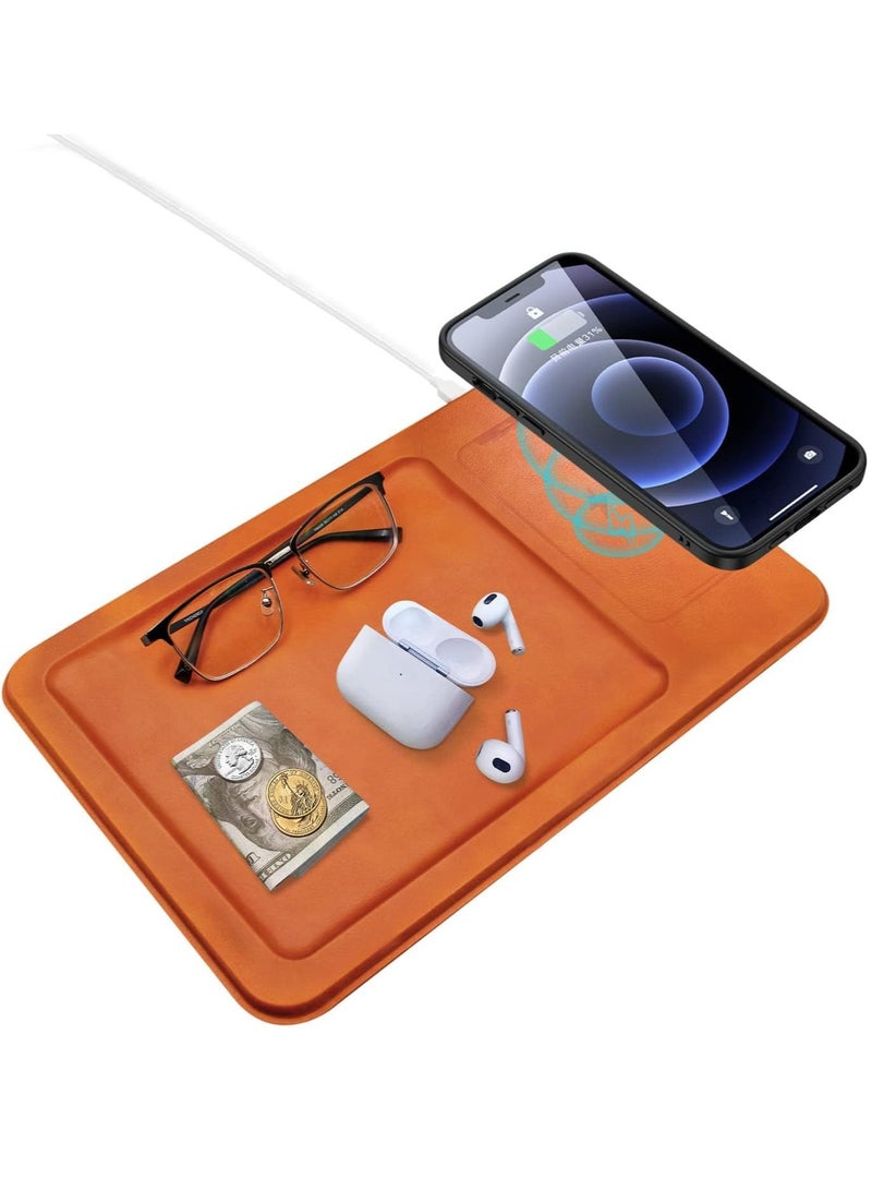 بيوينتي Wireless Charging Valet Tray, 15W Desk and Nightstand Organizer, Compatible with All Wireless Charging Phones, Stylish Charging Station and Storage Solution. - Image 1