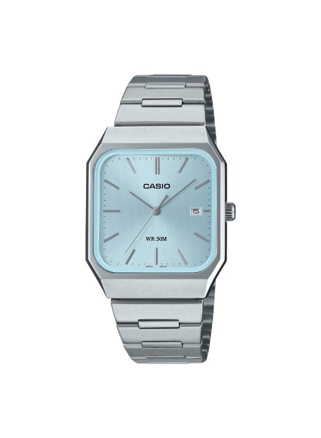 CASIO ساعة يد كلاسيكية أنالوج MTP-B185D-2A2V بقرص أزرق من الفولاذ المقاوم للصدأ للرجال - 40 × 32.5 × 7.3 مم