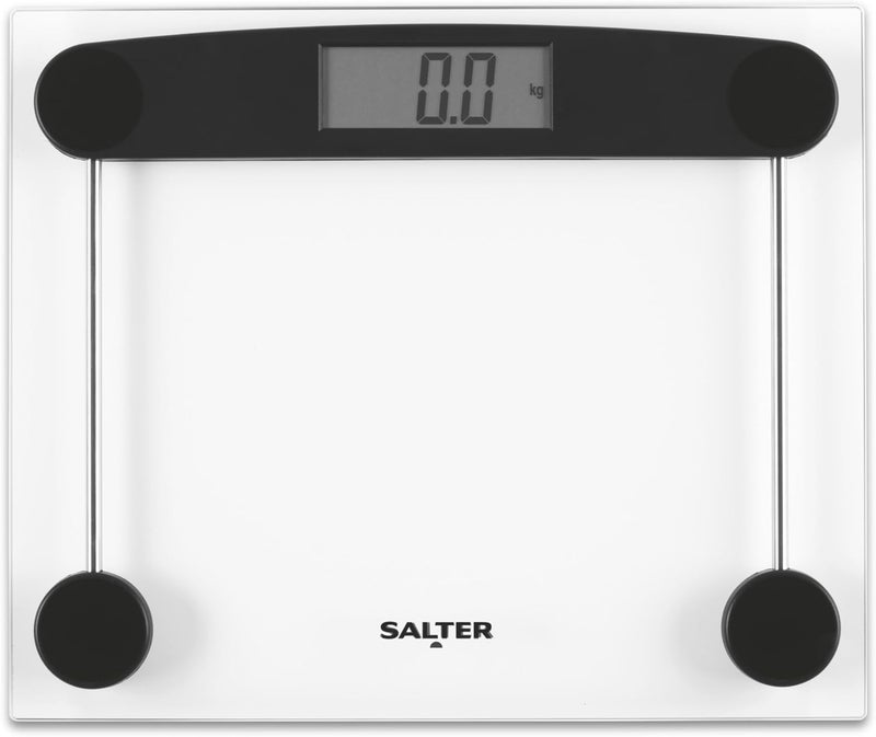 Salter ميزان حمام زجاجي إلكتروني رقمي سالتر 9208 BK3R 180 كجم 28 ست 8 رطل شاشة LCD سهلة القراءة تصميم مدمج وواضح يتضمن أقدام للسجاد بطارية - Image 1