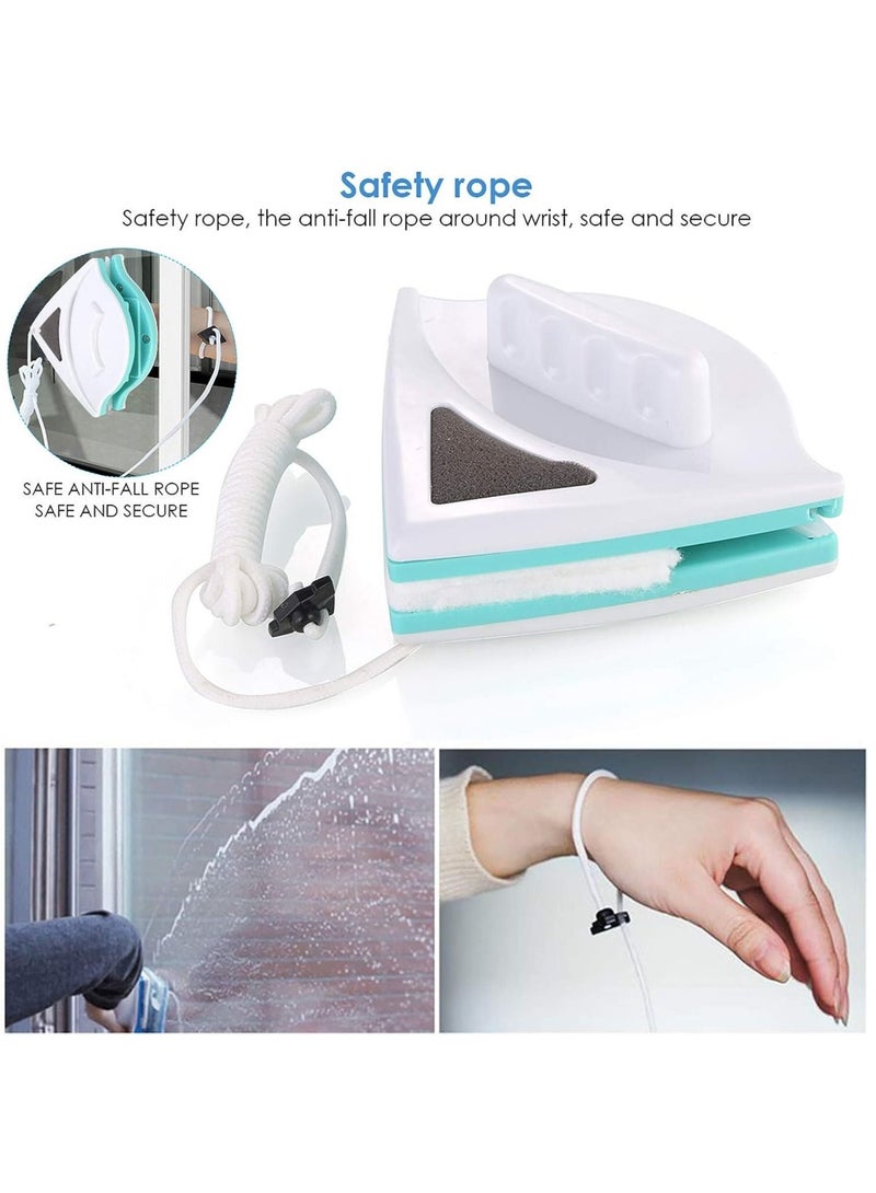 Double-Sided Glass Magnetic Cleaning Brush for Windows, Sliding Doors, and Vehicle Windows (for 5-12mm Glass Thickness, Green) - With Handle  - Image 4