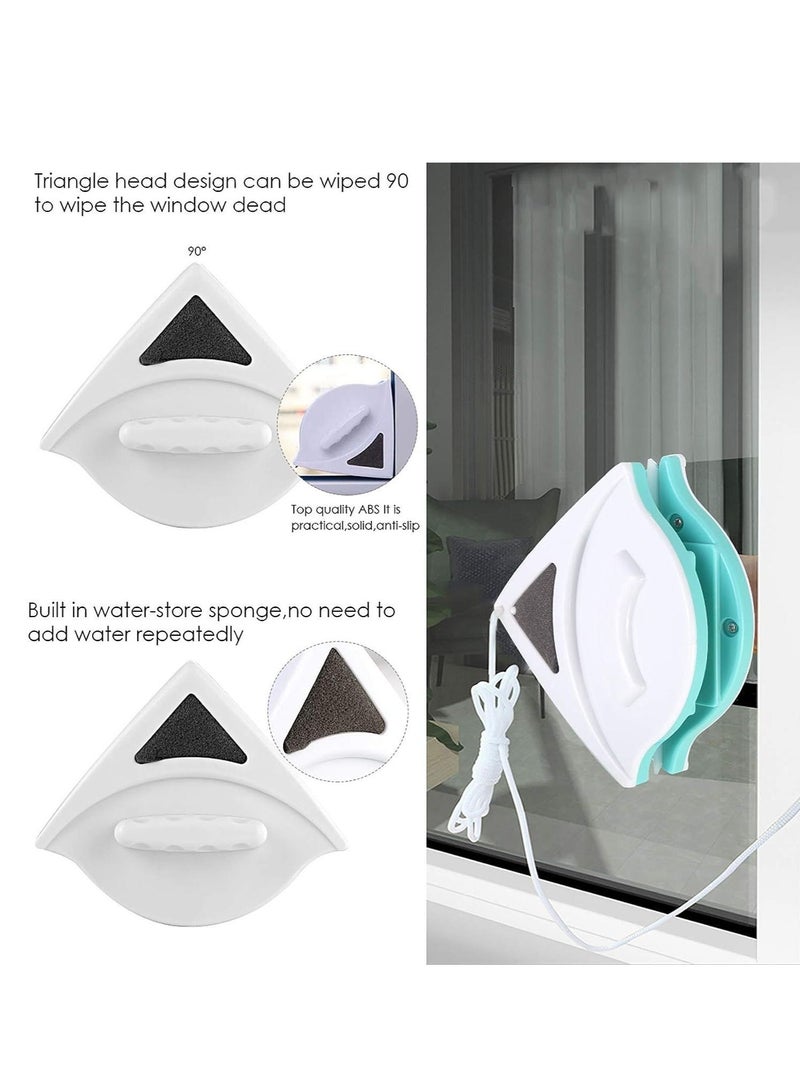 Double-Sided Glass Magnetic Cleaning Brush for Windows, Sliding Doors, and Vehicle Windows (for 5-12mm Glass Thickness, Green) - With Handle  - Image 2