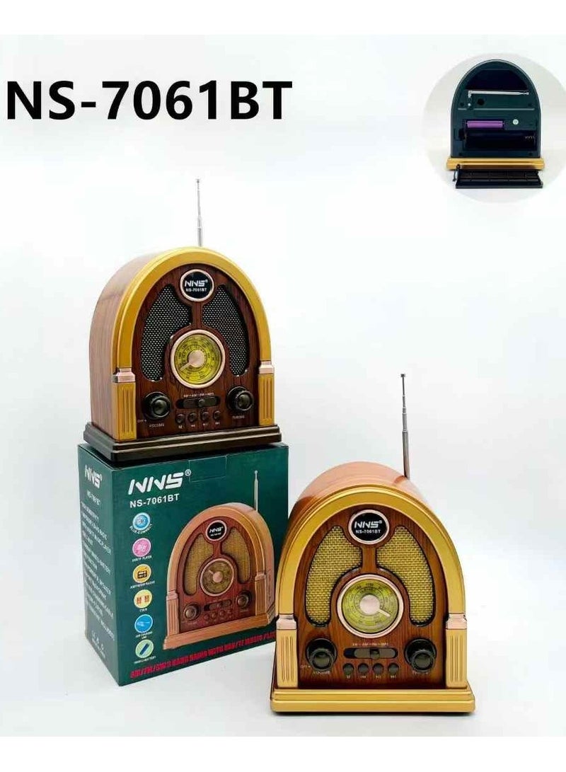 أن أن أس NS-7061BT راديو مكتبي كلاسيكي بتصميم عتيق، مشغل خشبي قديم للتحكم عن بعد بالبلوتوث، تحكم صوتي، شحن بطاقة ذاكرة متعدد الالوان - Image 1