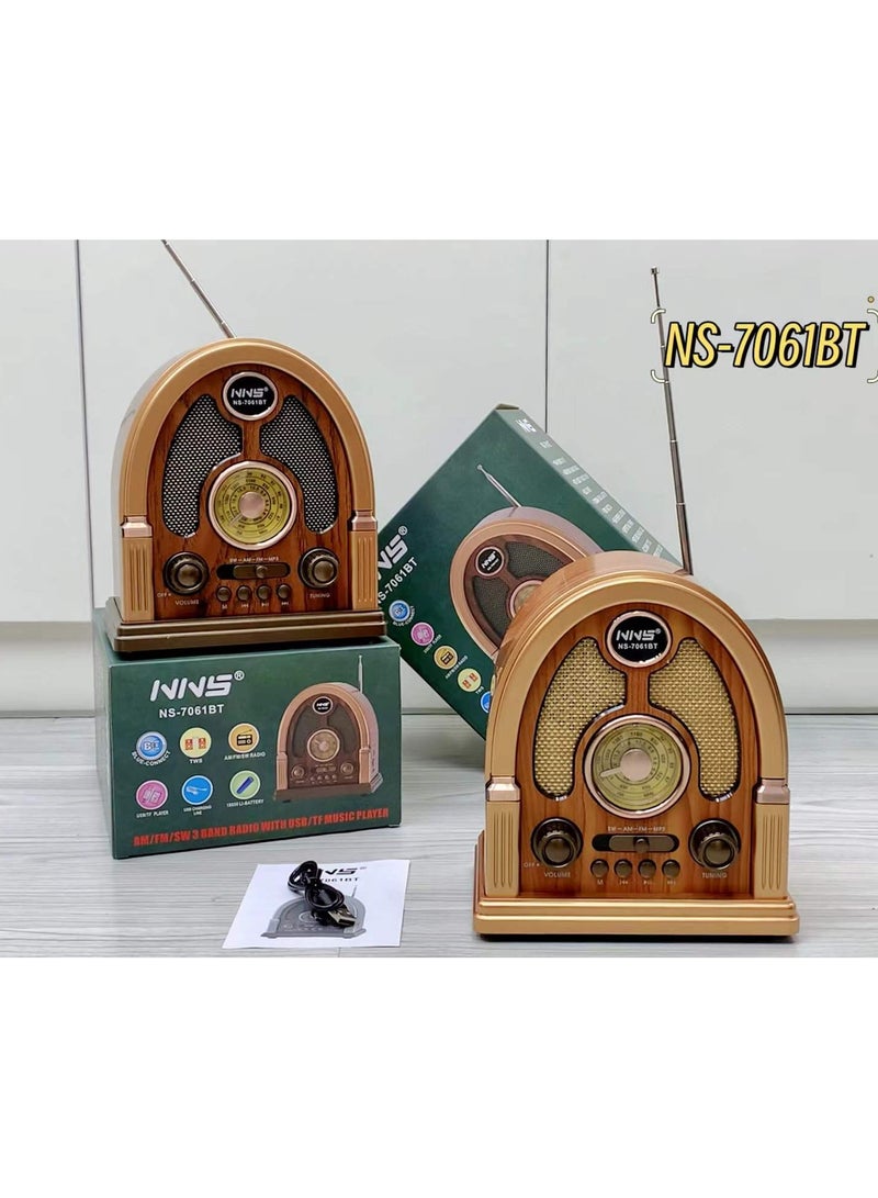 أن أن أس NS-7061BT راديو مكتبي كلاسيكي بتصميم عتيق، مشغل خشبي قديم للتحكم عن بعد بالبلوتوث، تحكم صوتي، شحن بطاقة ذاكرة متعدد الالوان - Image 3