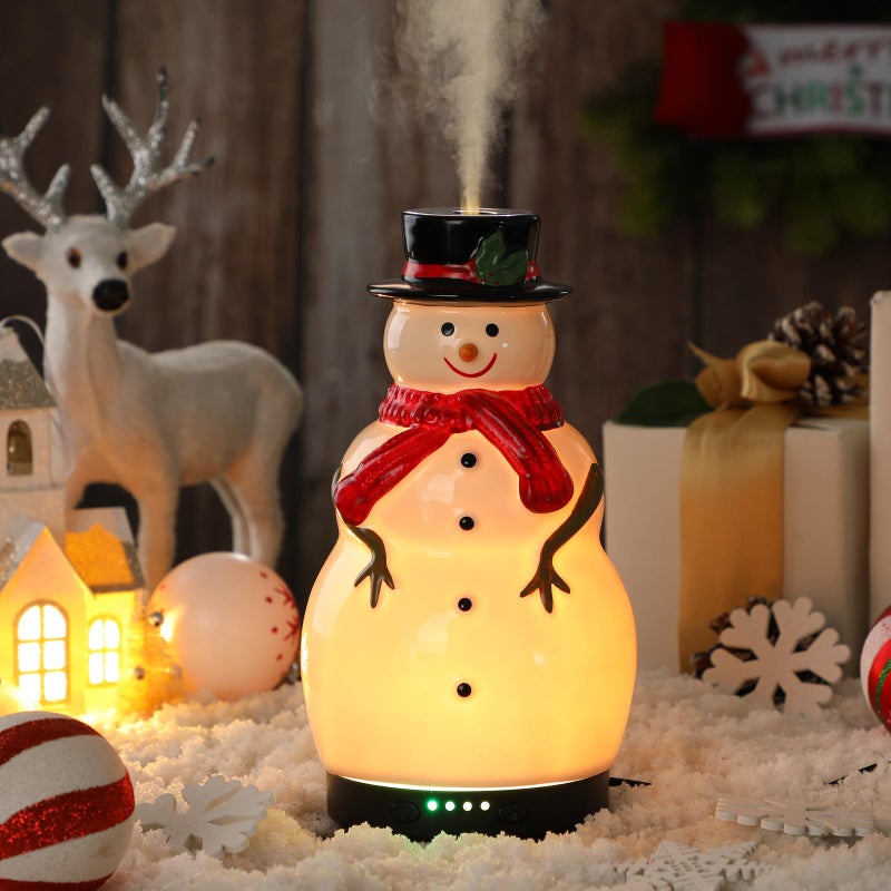 Rossesay Christmas Essential Oil Diffuser 120ml Ceramic Snowman Aromatherapy Humidifier Holiday Diffuser Gift Xmas Stocking Stuffer Cute Tabletop Christmas Decoration for Home Office Winter - Image 3