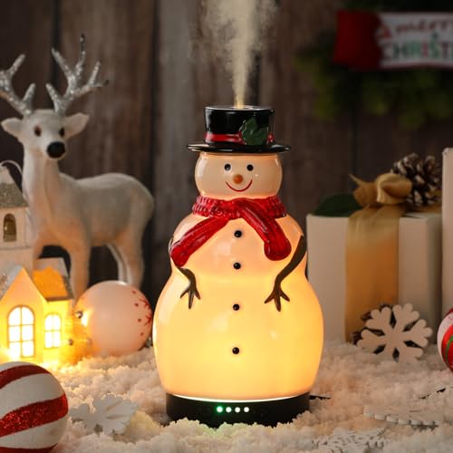 Rossesay Christmas Essential Oil Diffuser 120ml Ceramic Snowman Aromatherapy Humidifier Holiday Diffuser Gift Xmas Stocking Stuffer Cute Tabletop Christmas Decoration for Home Office Winter - Image 2