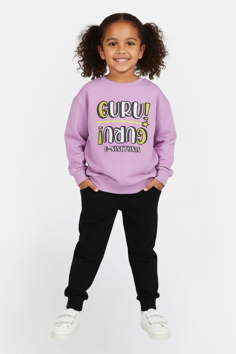 guru G99 By Guru Toddlers Girl 2 Pieces Brand Logo Sweatshirt With Bottom Set, Multicolor - Image 1