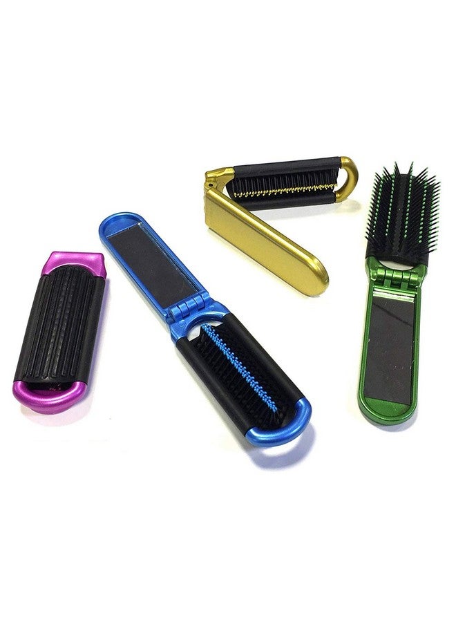 ALAZCO 4 Assorted Colors ALAZCO Folding Hair Brush With Mirror Compact Pocket Size Travel Car Gym Bag Purse Locker Swimming Camping Sleepover Gift and more - Image 1