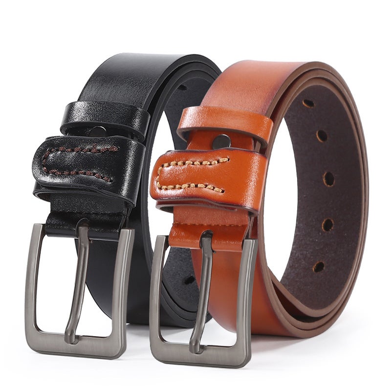 Cross-Border Supply Men's Belt Casual Pin Buckle Cowhide Trouser Belt Men's Trouser Belt Ready Stock Wholesale Factory Direct Sales - Image 2
