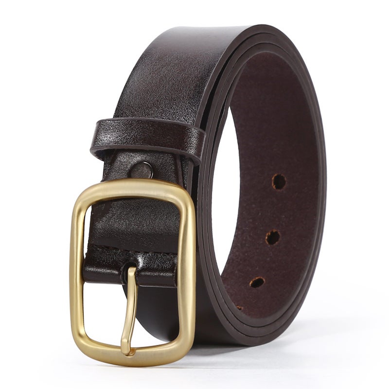 Cross-Border Supply Men's Belt Casual Pin Buckle Cowhide Trouser Belt Men's Trouser Belt Ready Stock Wholesale Factory Direct Sales - Image 1