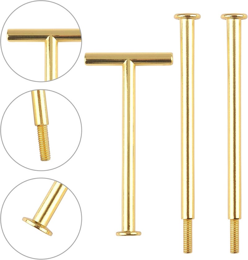 Happy Will 3 Tier 14" Heavy Metal Cake Stand Holder Fruit Plate Stand Fitting Hardware Rod with Stylus (Golden_T Shape) - Image 3