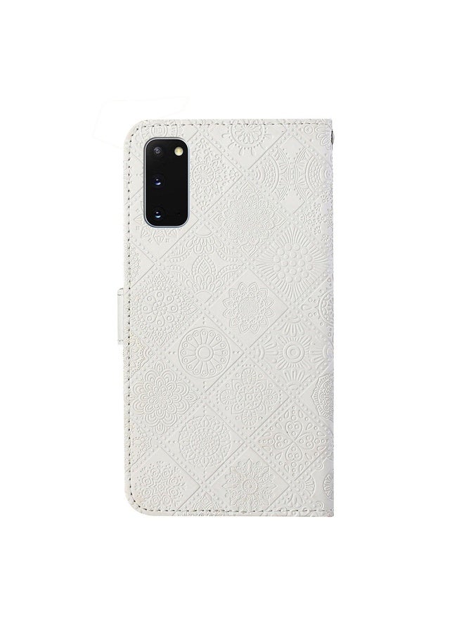 HuHa Case Cover For Samsung Galaxy S20 Ethnic Style Embossed Pattern Horizontal Flip Leather Case with Holder & Card Slots & Wallet & Lanyard(White)  - Image 3