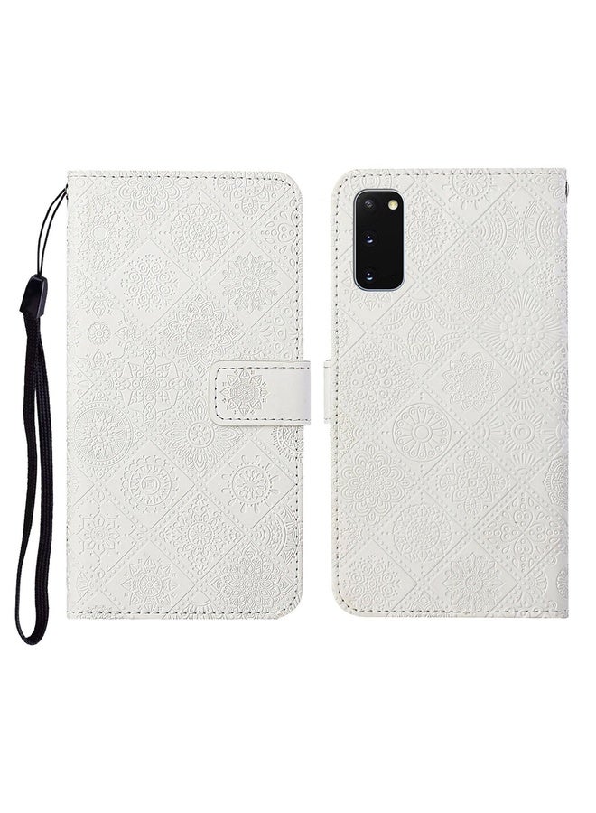 HuHa Case Cover For Samsung Galaxy S20 Ethnic Style Embossed Pattern Horizontal Flip Leather Case with Holder & Card Slots & Wallet & Lanyard(White)  - Image 1