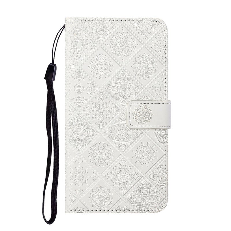 HuHa Case Cover For Samsung Galaxy S20 Ethnic Style Embossed Pattern Horizontal Flip Leather Case with Holder & Card Slots & Wallet & Lanyard(White) - Image 2