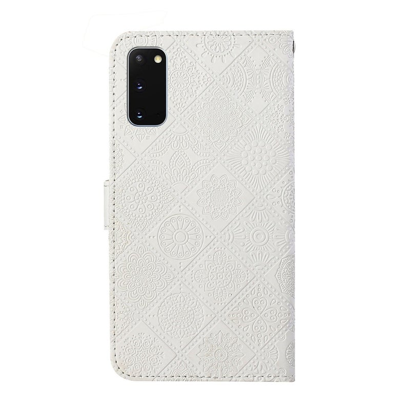 HuHa Case Cover For Samsung Galaxy S20 Ethnic Style Embossed Pattern Horizontal Flip Leather Case with Holder & Card Slots & Wallet & Lanyard(White) - Image 3