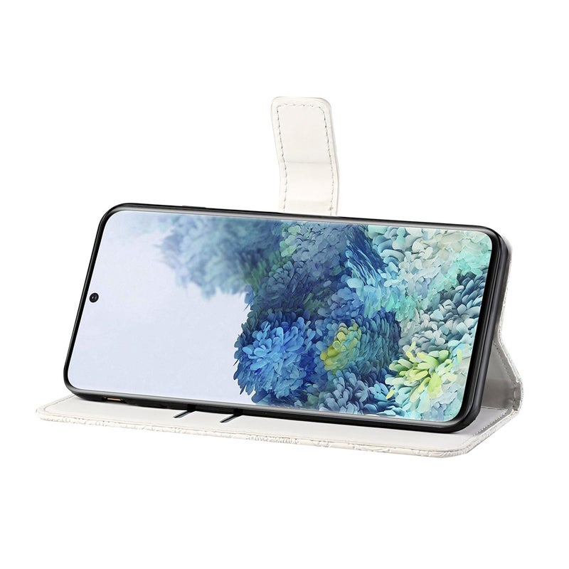 HuHa Case Cover For Samsung Galaxy S20 Ethnic Style Embossed Pattern Horizontal Flip Leather Case with Holder & Card Slots & Wallet & Lanyard(White) - Image 5