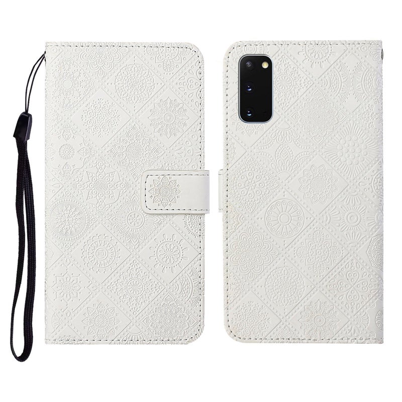 HuHa Case Cover For Samsung Galaxy S20 Ethnic Style Embossed Pattern Horizontal Flip Leather Case with Holder & Card Slots & Wallet & Lanyard(White) - Image 1
