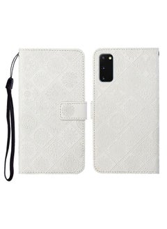 Generic Case Cover For Samsung Galaxy S20 Ethnic Style Embossed Pattern Horizontal Flip Leather Case with Holder & Card Slots & Wallet & Lanyard White 