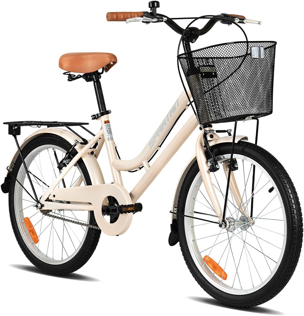 20" Classic City Bike – White Ash, Lightweight Steel Frame, Single Speed, Adjustable Saddle, Front & Rear Brakes, Urban Bicycle for Kids Ages 6-9, Easy-to-Ride Commuter Bike | SP-3293