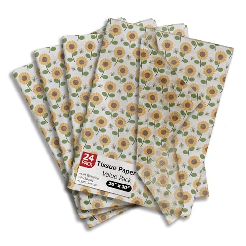 Pro Supply Global Sunflower and Bees Summer Printed Tissue Paper for Gift Bags or Boxes and Wrapping - Floral Spring Bulk Decorative Art Tissue Paper for Packaging and Gifting | 24 Sheets 20" x 30" - Image 1