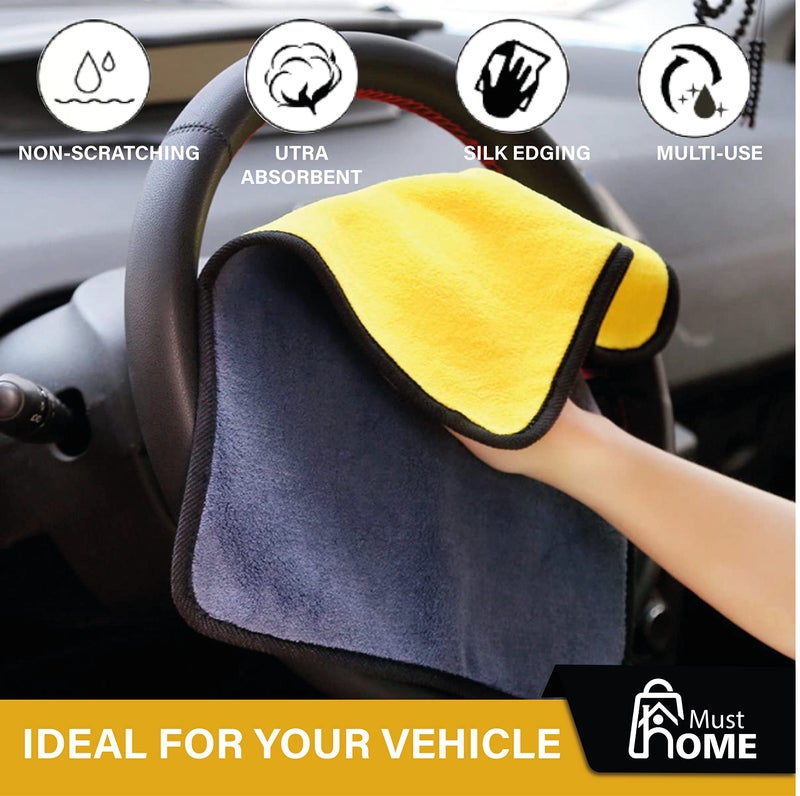 MustHome Microfiber Cloth for car Cleaning wash 800GSM with Pouch Extra Thick Lint Free Microfiber Cleaning Towel Cloth for Bike, Cars Cleaning Dusting Detailing 30x40 Cms (1) - Image 3