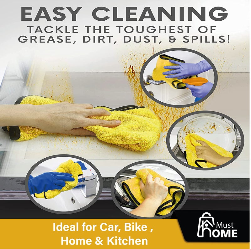 MustHome Microfiber Cloth for car Cleaning wash 800GSM with Pouch Extra Thick Lint Free Microfiber Cleaning Towel Cloth for Bike, Cars Cleaning Dusting Detailing 30x40 Cms (1) - Image 4