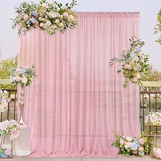 QueenDream Dusty Rose Chiffon Backdrop Curtain for Parties 10ft x 8ft Wedding Background Drapes Sheer Bridal Shower - Image 1