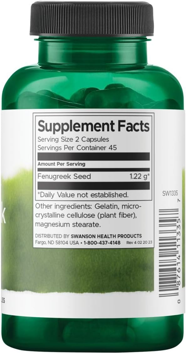 Swanson Full Specturm Fenugreek Seed  Herbal Supplement  610 Milligrams 90 Capsules - Image 2