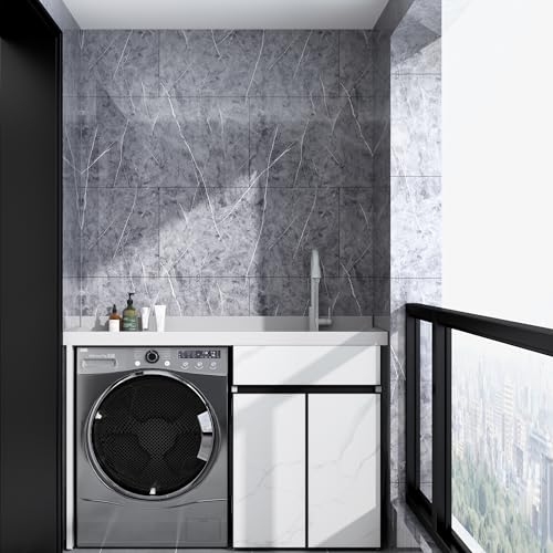 Haimin Wall Panels Peel and Stick 10 Pieces 23.6x11.8in (19.4 Sq. Ft. Coverage) Lightweight Backsplash Marble Look Tile (not Real Marble) Ideal for Kitchen Bathrooms Living Rooms Bedrooms (Gray-YSH) - Image 4