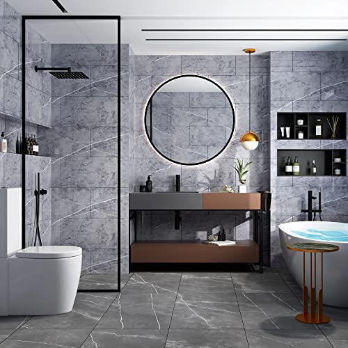 Haimin Wall Panels Peel and Stick 10 Pieces 23.6x11.8in (19.4 Sq. Ft. Coverage) Lightweight Backsplash Marble Look Tile (not Real Marble) Ideal for Kitchen Bathrooms Living Rooms Bedrooms (Gray-YSH) - Image 2