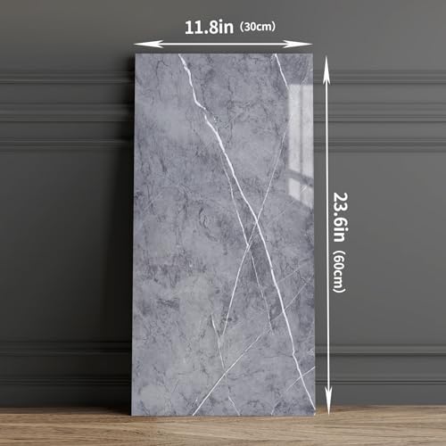 Haimin Wall Panels Peel and Stick 10 Pieces 23.6x11.8in (19.4 Sq. Ft. Coverage) Lightweight Backsplash Marble Look Tile (not Real Marble) Ideal for Kitchen Bathrooms Living Rooms Bedrooms (Gray-YSH) - Image 3