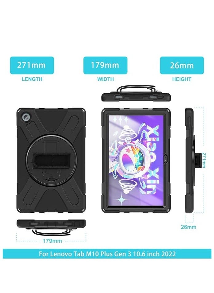 Generic - Case for Lenovo Tab M10 Plus 10.6" 3rd Gen 2022 (Model: TB125FU/TB128FU/TB128XU), Portable Shockproof Hybrid Cover, Hook-and-Loop Swivel Handle - Image 1