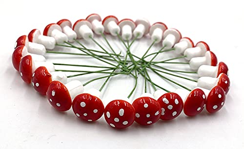 Aliotech 50 Pieces Mini Mushroom Miniatures Artificial Garden Fairy Bonsai Plant Pot Resin Craft Decoration for Home DIY Micro Landscape Decor (Red) - Image 3