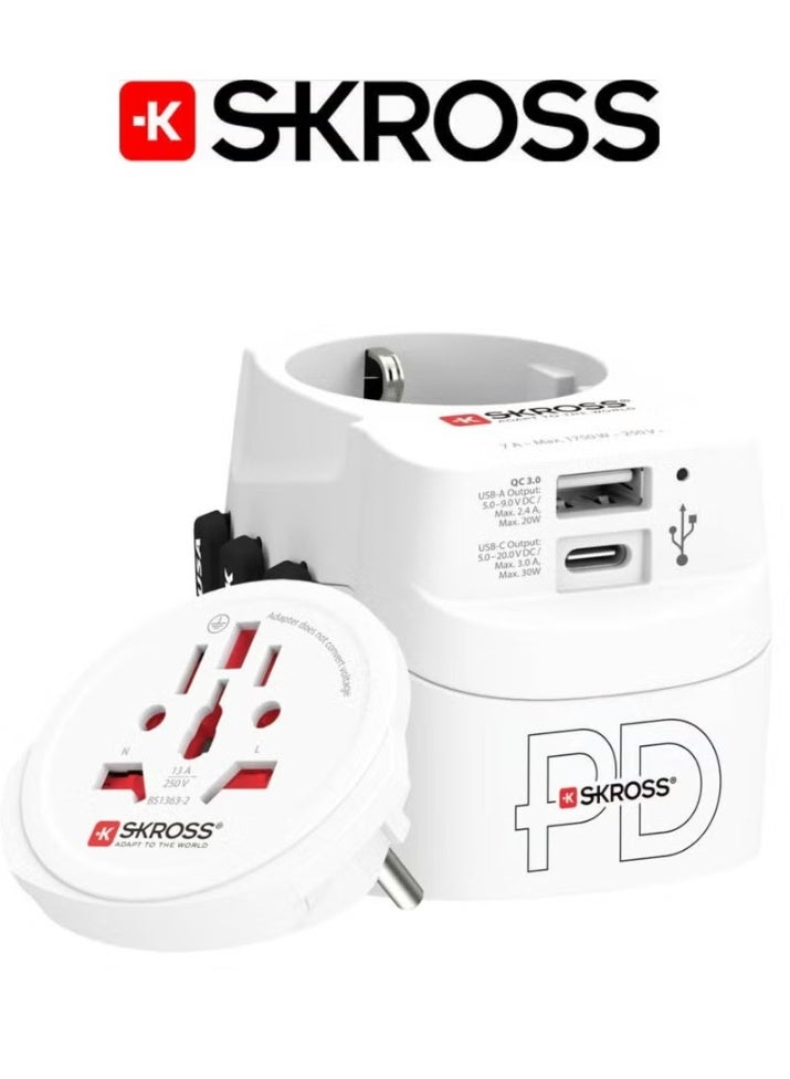 سكروس محول سفر عالمي SKROSS بقوة 50 واط مع منفذي شحن تايب سي 30 واط و USB 18 واط - Image 1