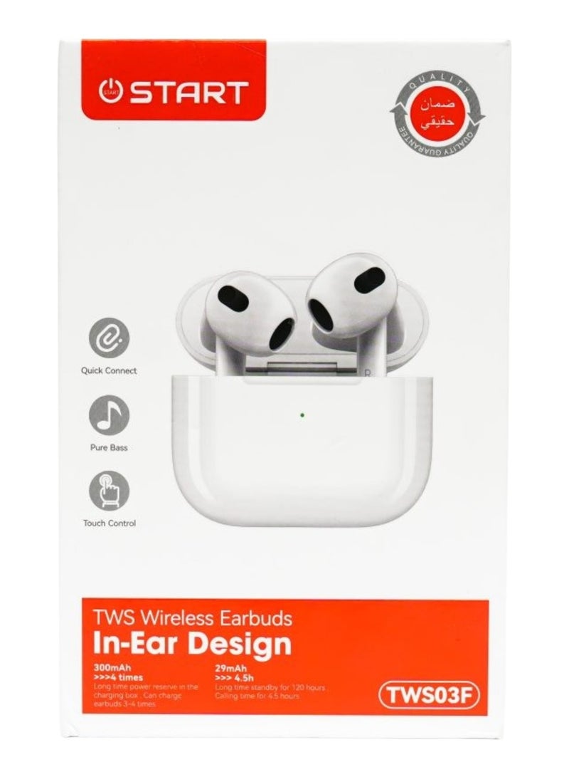 Starte START Buds Pro 3 in-ear headphones, model TWS03F, Bluetooth, supports wireless charging, features noise cancellation, HiFi stereo sound, fast charging with a wireless charging case, suitable for sports, calls, and travel. Local warranty - Image 1