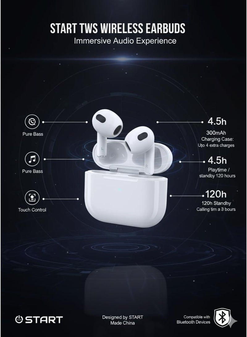 Starte START Buds Pro 3 in-ear headphones, model TWS03F, Bluetooth, supports wireless charging, features noise cancellation, HiFi stereo sound, fast charging with a wireless charging case, suitable for sports, calls, and travel. Local warranty - Image 3