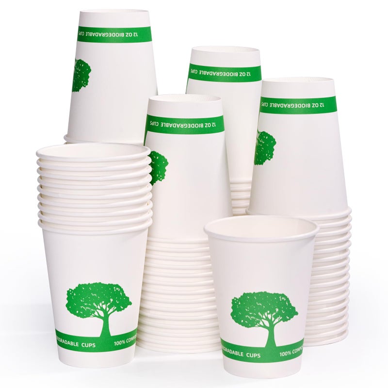 Vplus 270 Pack Compostable Paper Cups 12 oz Biodegradable Disposable Paper Coffee Cups Ecofriendly Hot Drinking Cups for Party PicnicTraveland Events