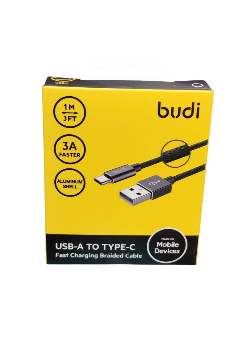 بودي كابل شحن ومزامنة بيانات متين من النايلون المضفر شحن سريع 3 أمبير من USB الى تايب سي أسود - Image 4